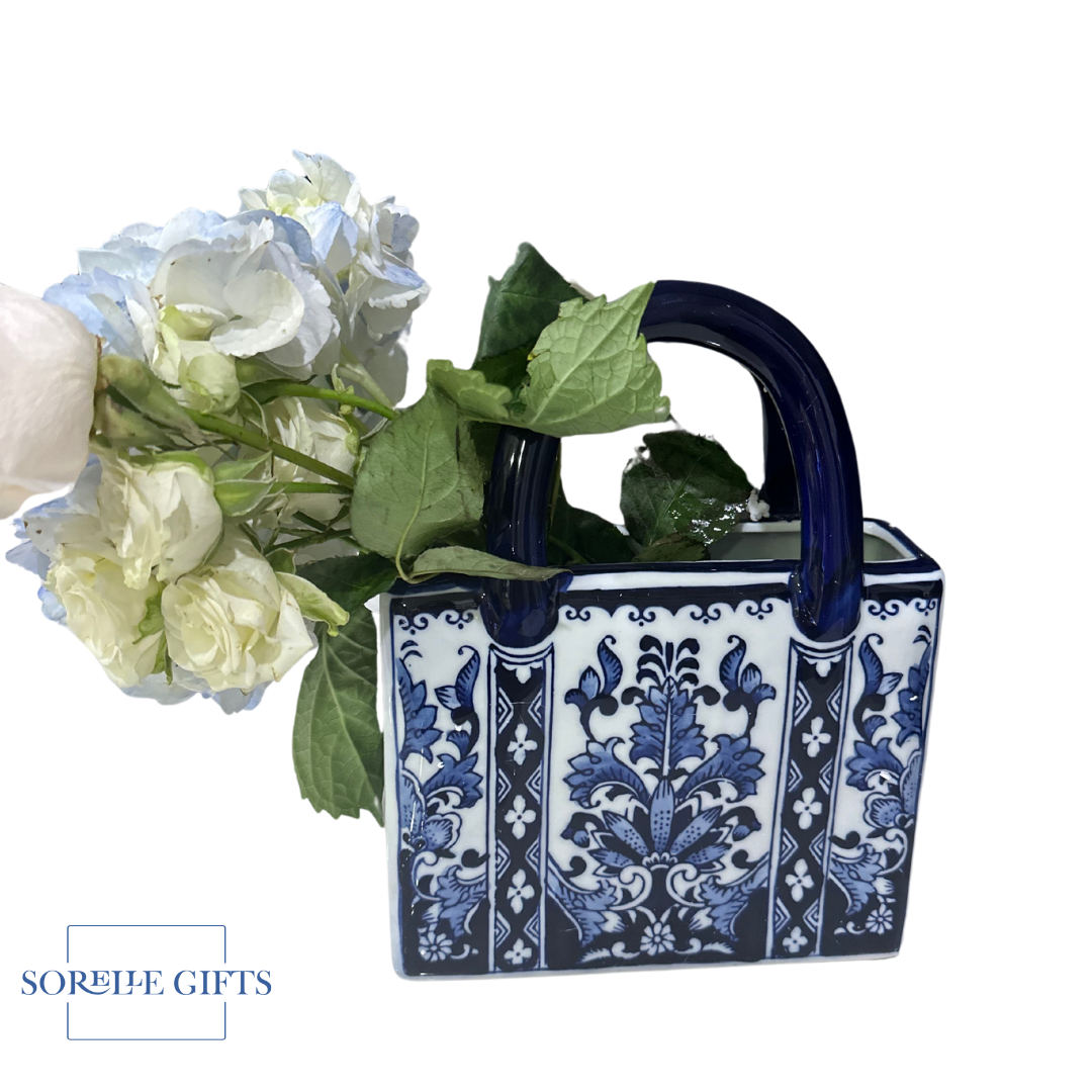 Porcelain Chinoiserie Handbag Flower Vase