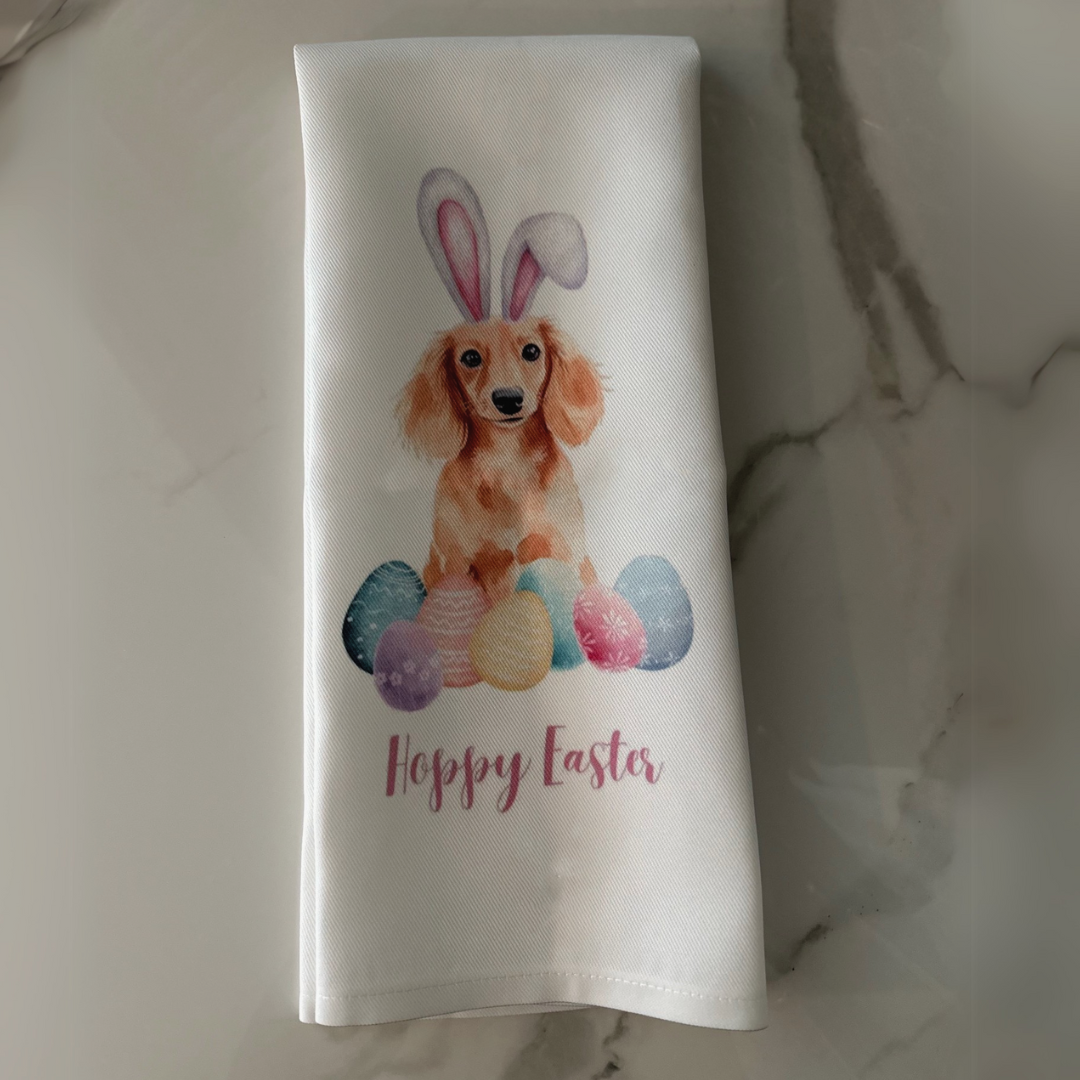 Hoppy Easter Dachshund Kitchen Towel for Festive Home Decor