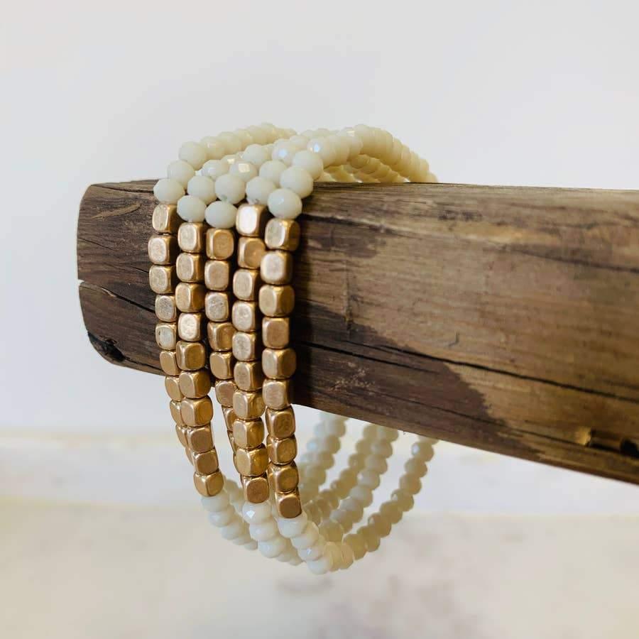 5 Strand Stone and Gold Bracelet Stack - Sorelle Gifts