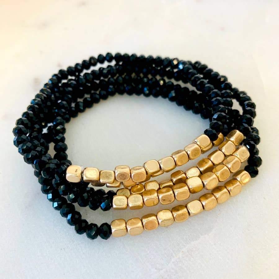 5 Strand Stone and Gold Bracelet Stack - Sorelle Gifts