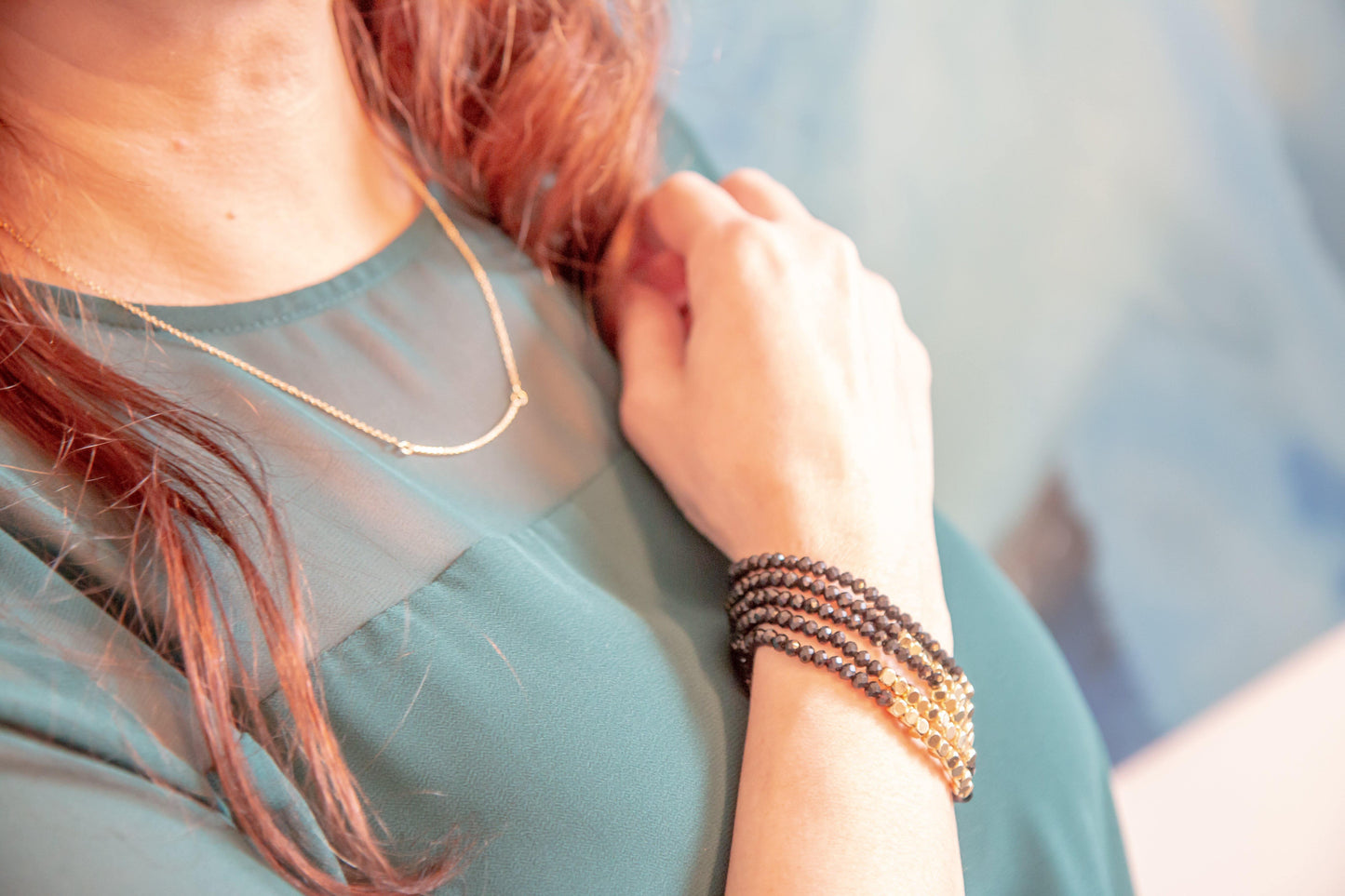 5 Strand Stone and Gold Bracelet Stack - Sorelle Gifts