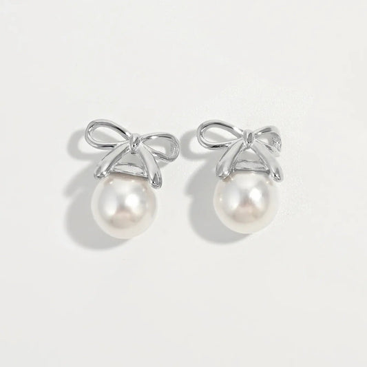 Sterling Silver Pearl Bow Earrings - Sorelle Gifts