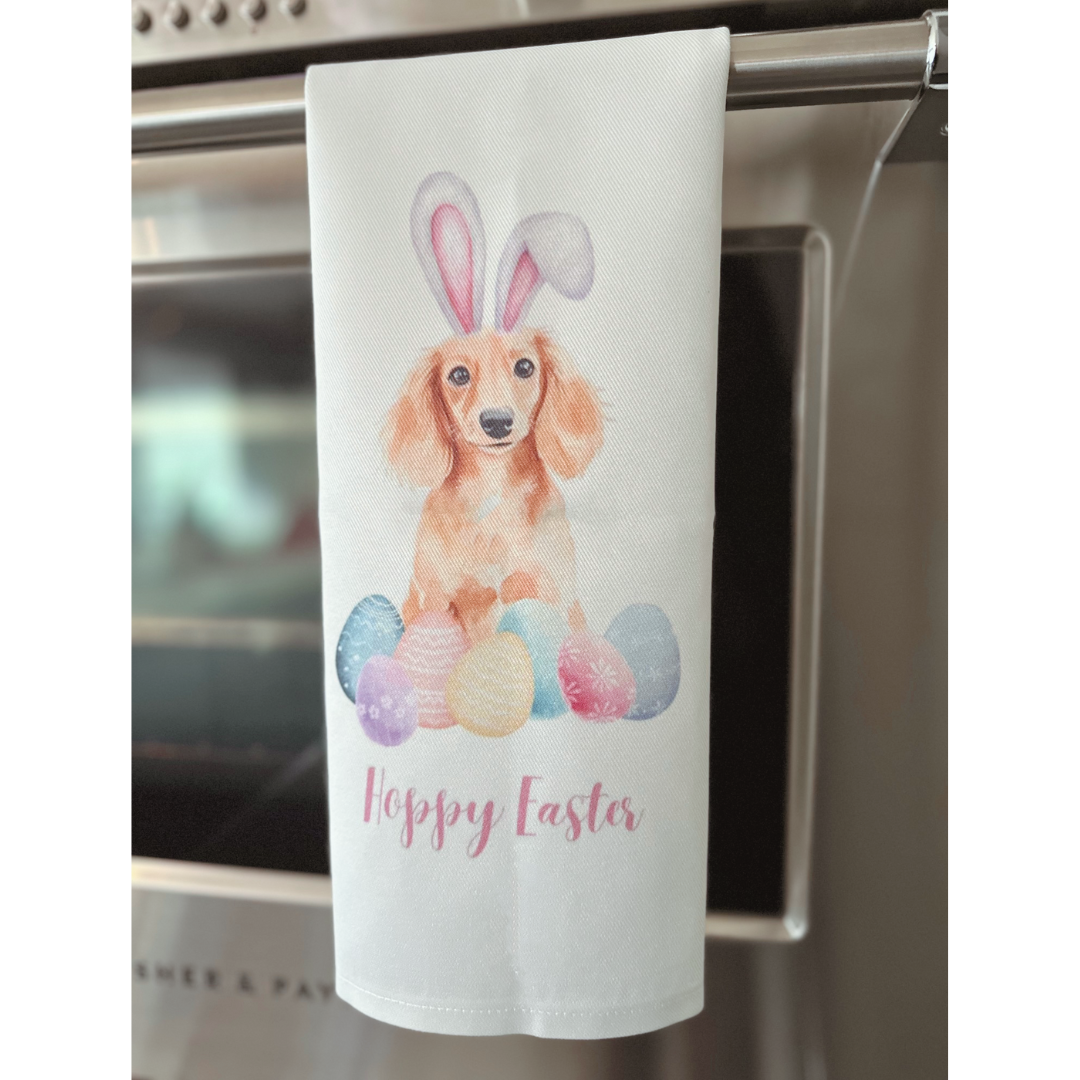 Hoppy Easter Dachshund Kitchen Towel for Festive Home Decor