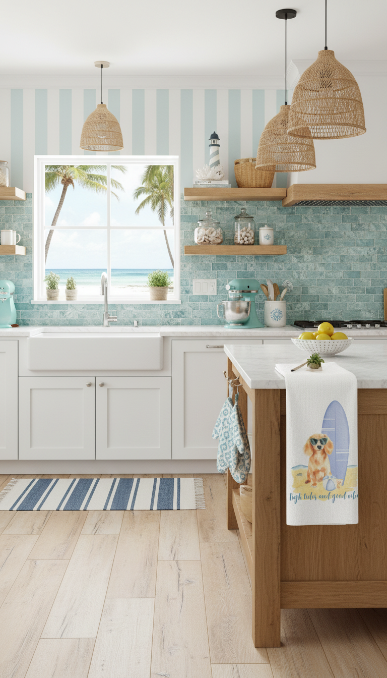 Sir Fur the Surfer Dachshund Tea Towel