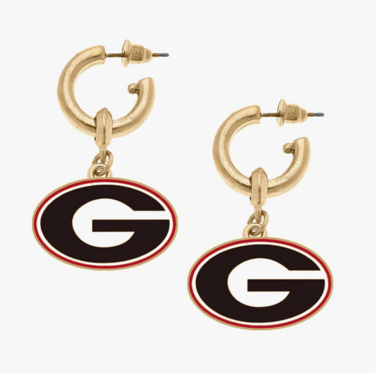 Georgia Bulldogs Enamel Game Day Drop Hoop Earrings - Sorelle Gifts