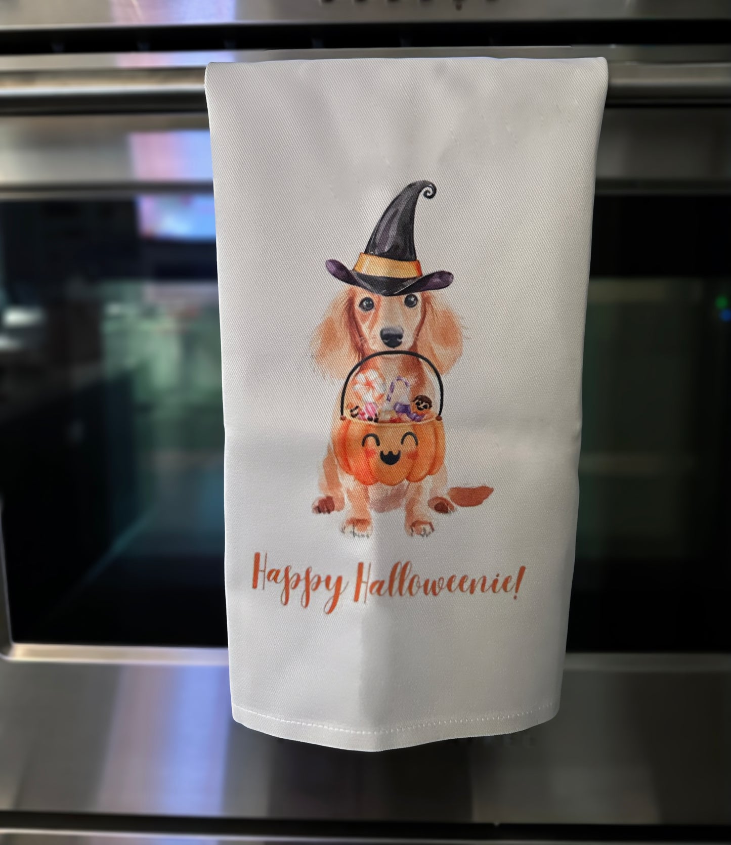Happy Halloweenie Dachshund Kitchen Towel