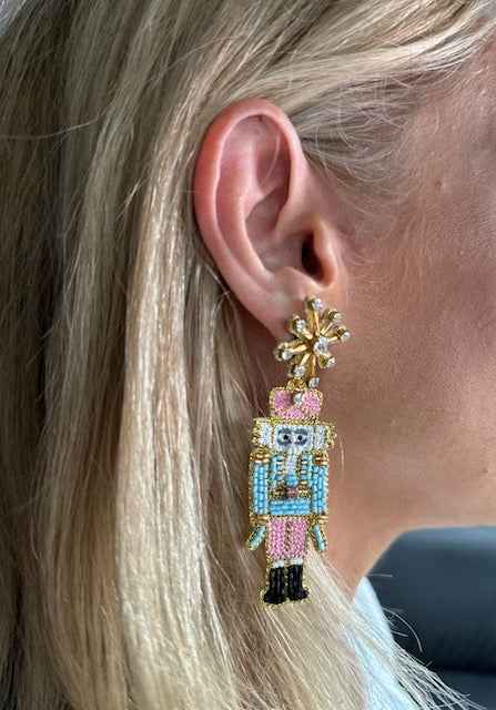 Pastel Nutcracker Beaded Earrings - Unique Holiday Jewelry