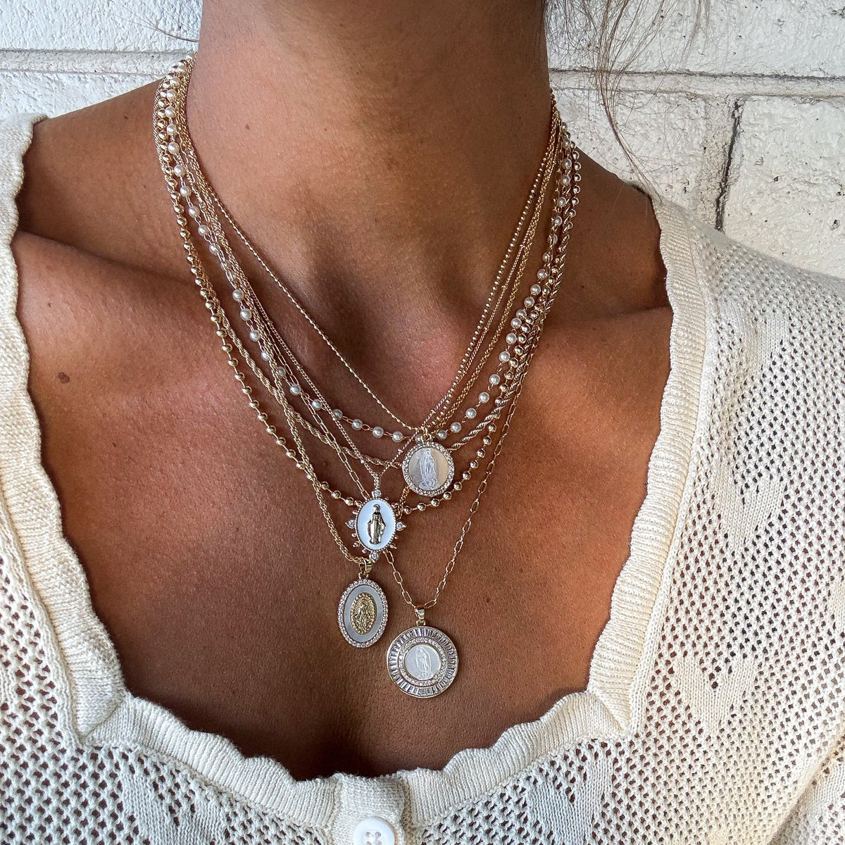 Mother Mary Necklace - Pearl