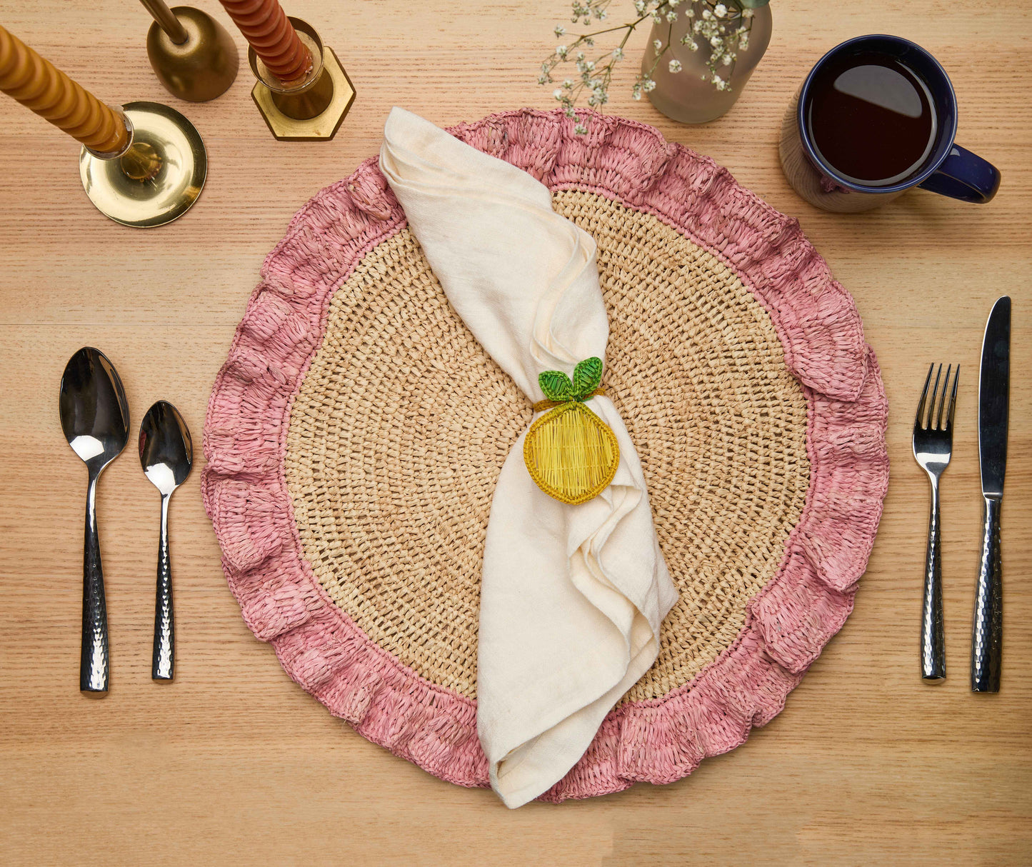 Handwoven Raffia Ruffle Placemat – Boho Chic Table Décor – Summer Table Accent