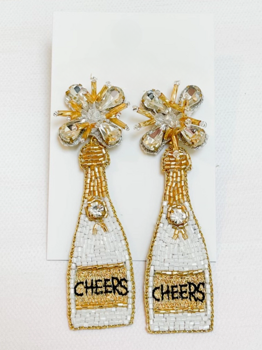 Champagne Cheers White Beaded Earrings