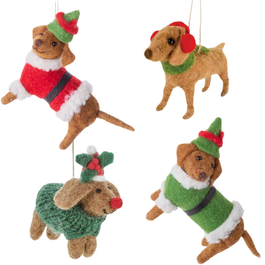 Dachshund through the snow ornaments