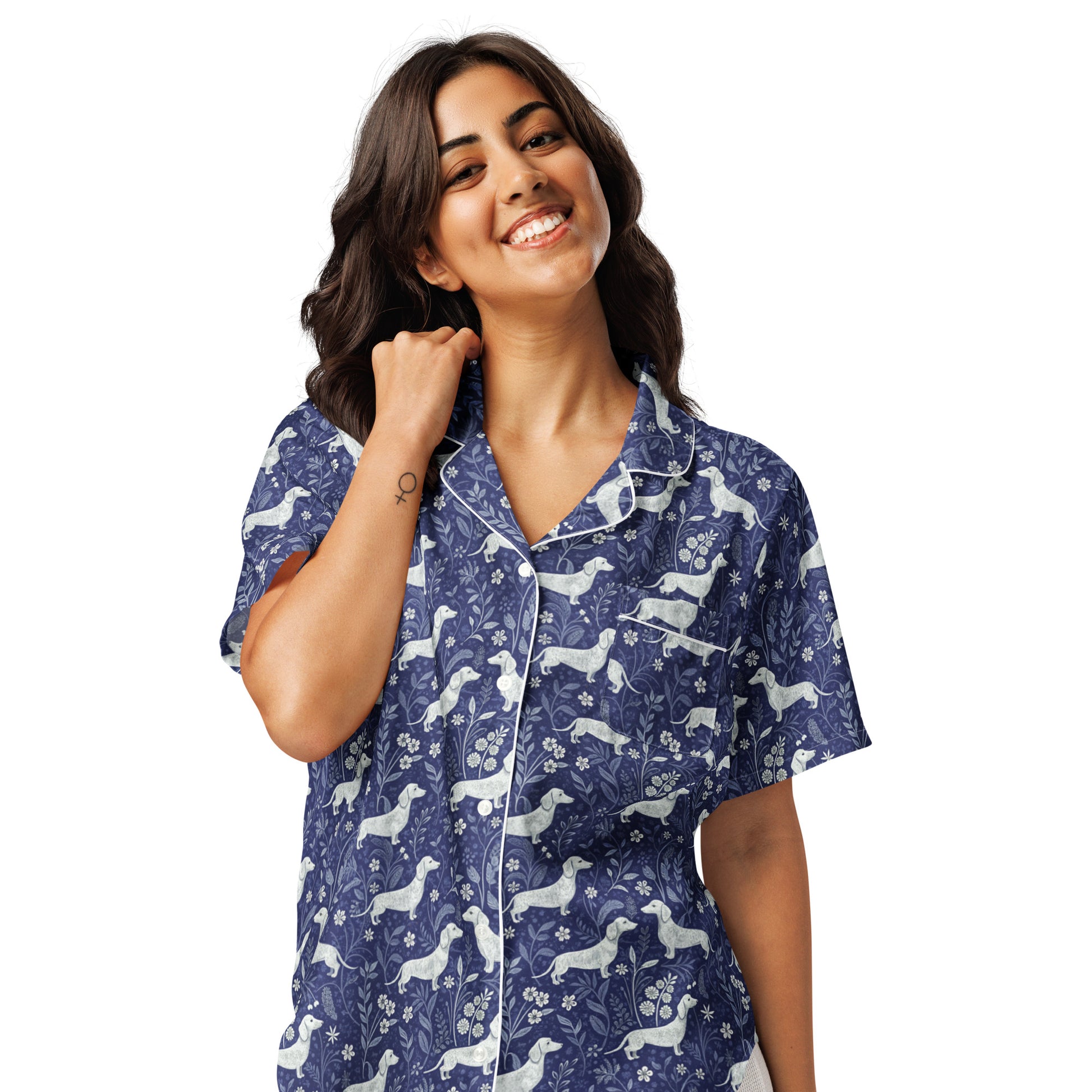 Dachshund Dreams Short Sleeve Pajama Top - Sorelle Gifts