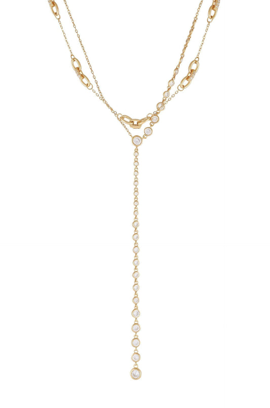 Asymmetrical Crystals Lariat 18k Gold Plated Necklace Set - Sorelle Gifts