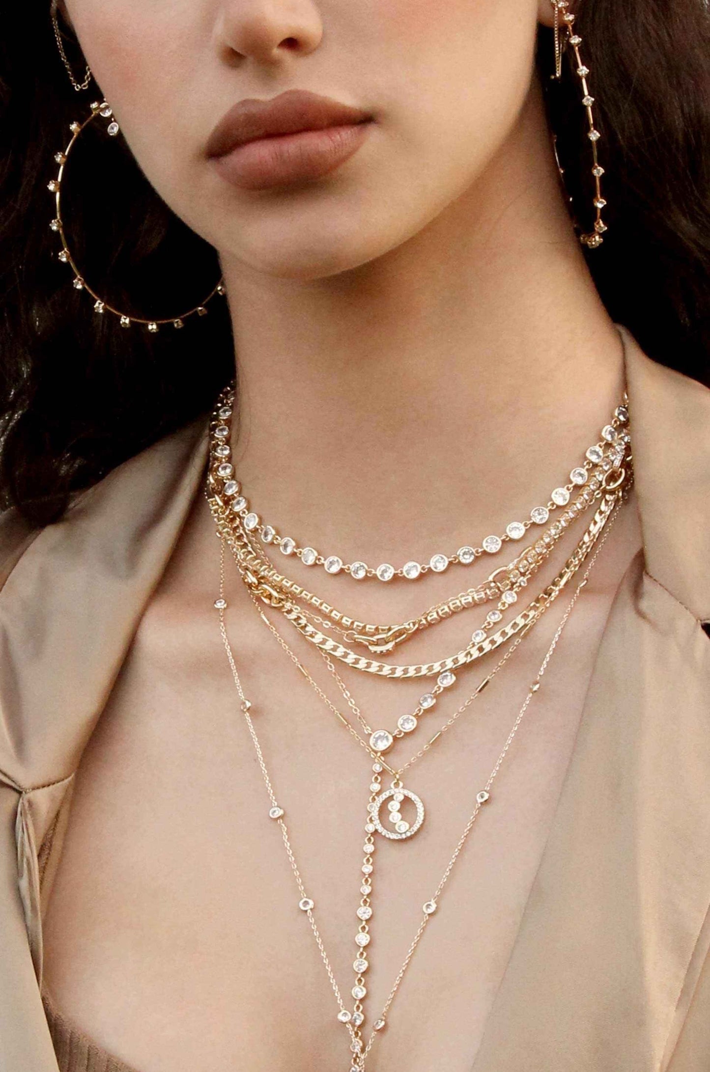 Asymmetrical Crystals Lariat 18k Gold Plated Necklace Set