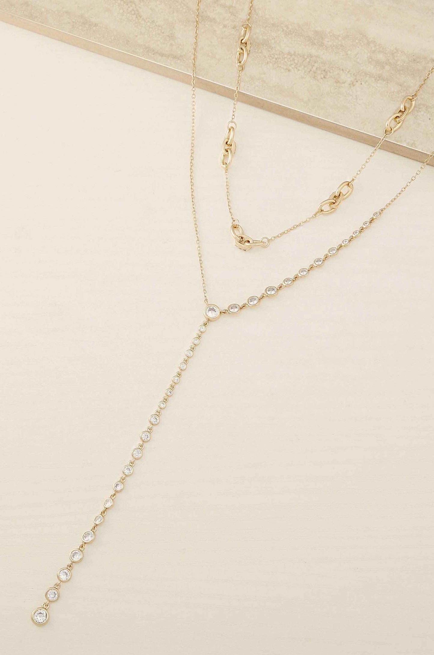 Asymmetrical Crystals Lariat 18k Gold Plated Necklace Set