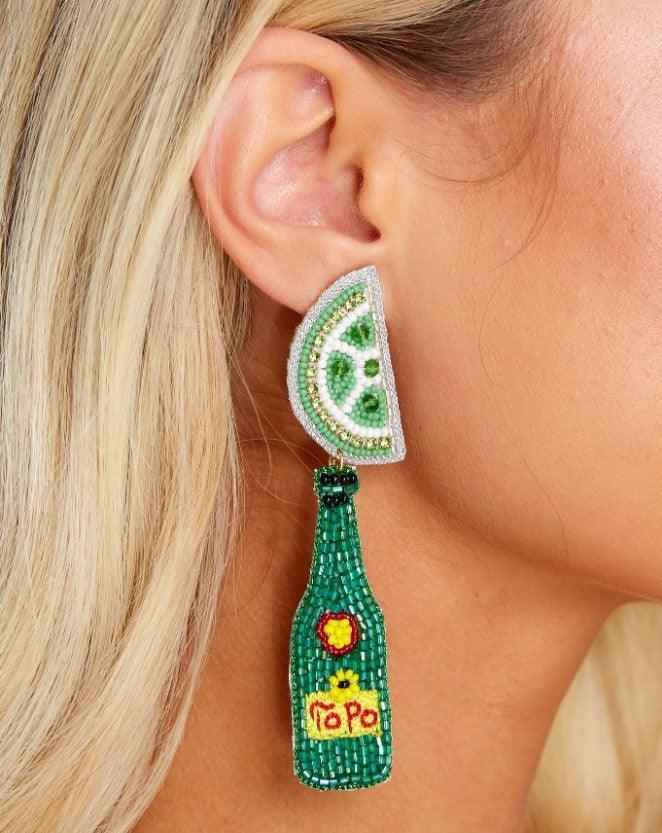 Beaded Lime Topo Chico Earrings