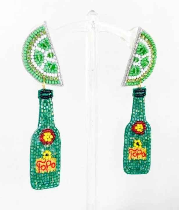 Beaded Lime Topo Chico Earrings