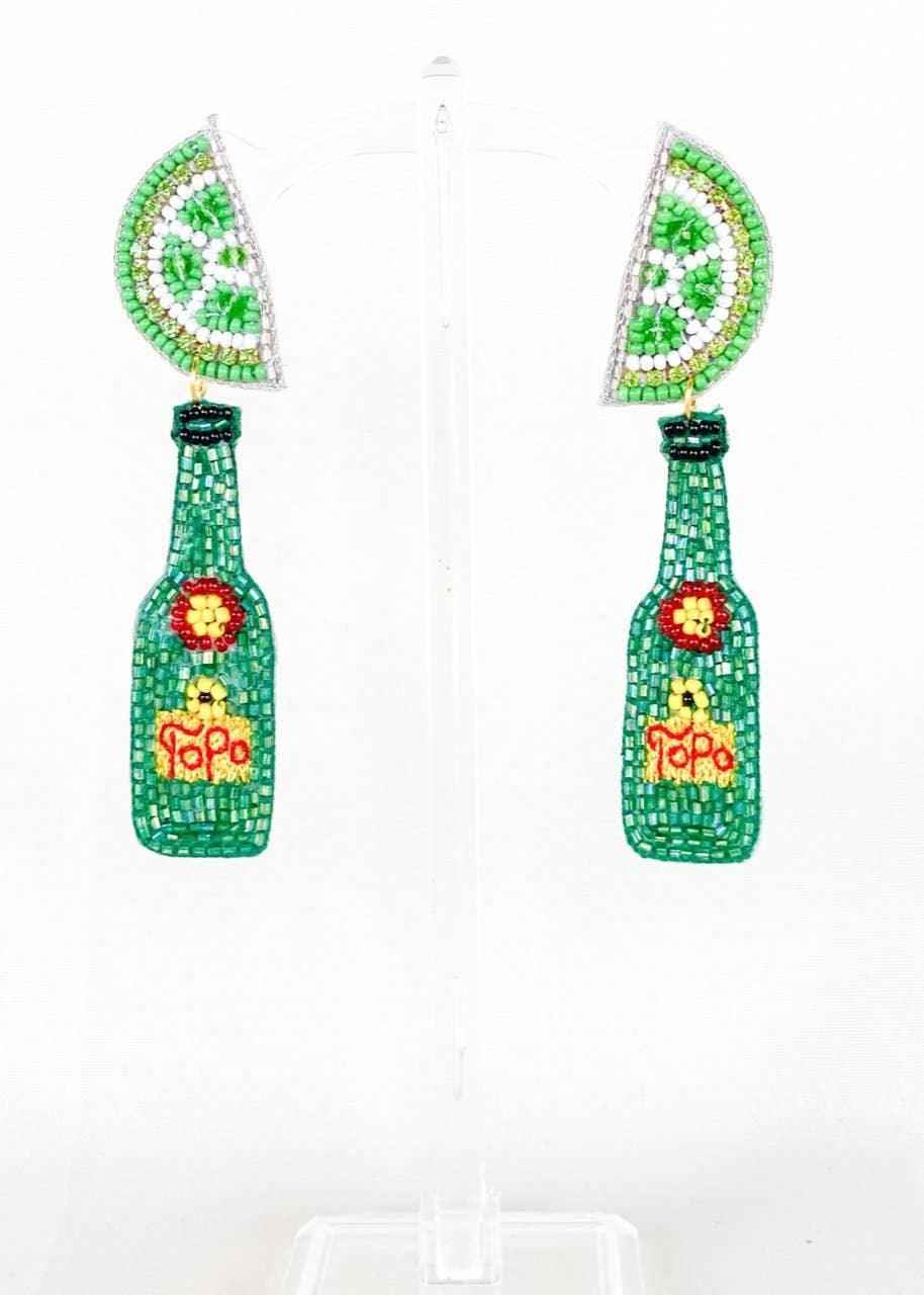 Beaded Lime Topo Chico Earrings