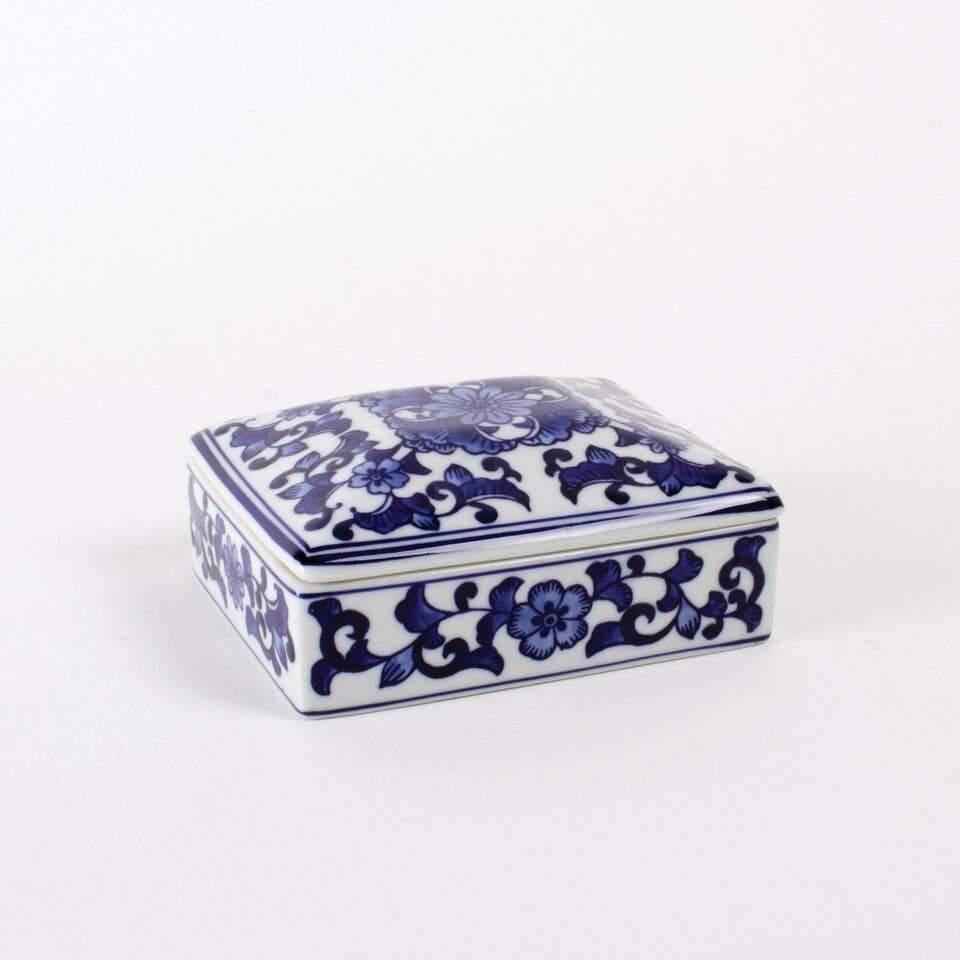 Blue Chinoiserie Porcelain Trinket Box for Elegant Storage