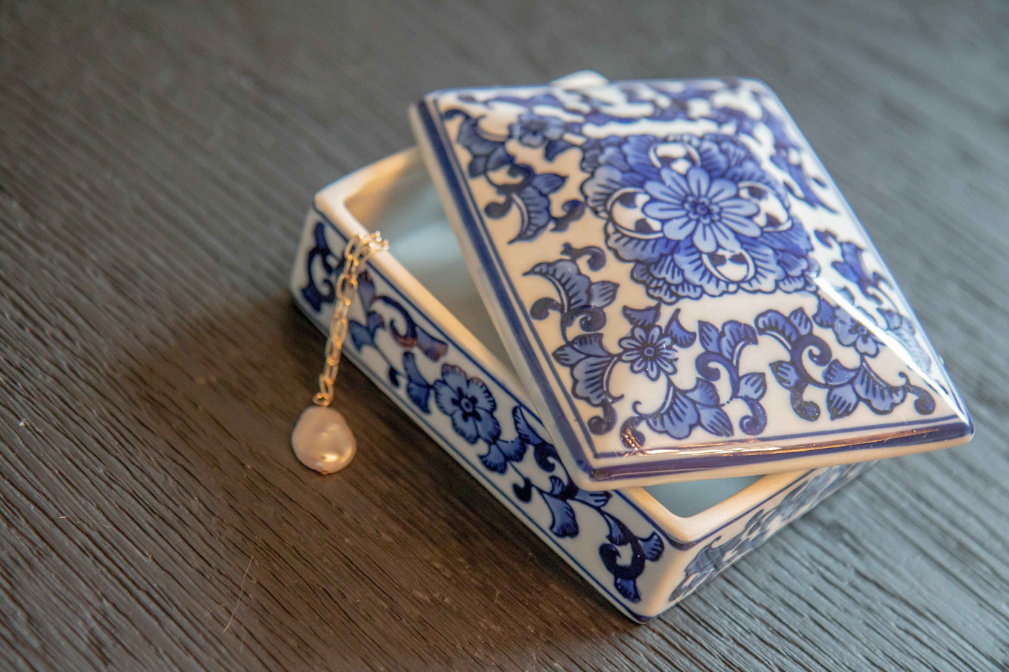 Blue Chinoiserie Porcelain Trinket Box for Elegant Storage