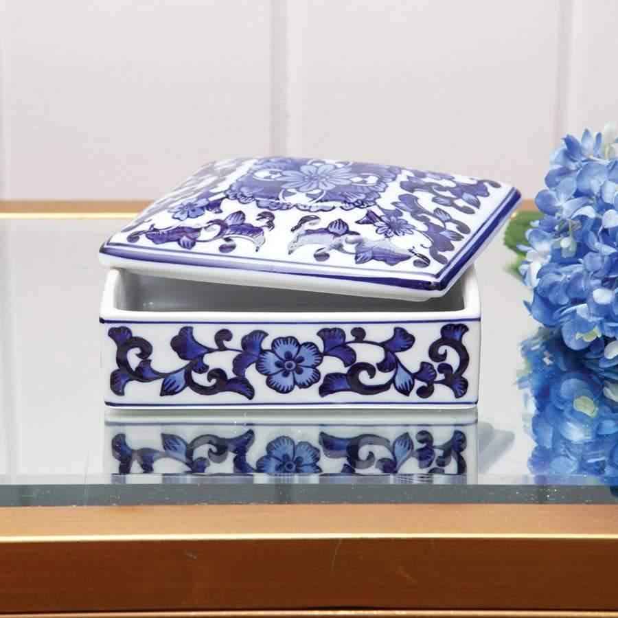 Blue Chinoiserie Porcelain Trinket Box for Elegant Storage