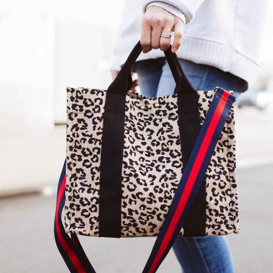 Brown Leopard Canvas Crossbody Tote - Stylish and Versatile Bag for Everyday Use