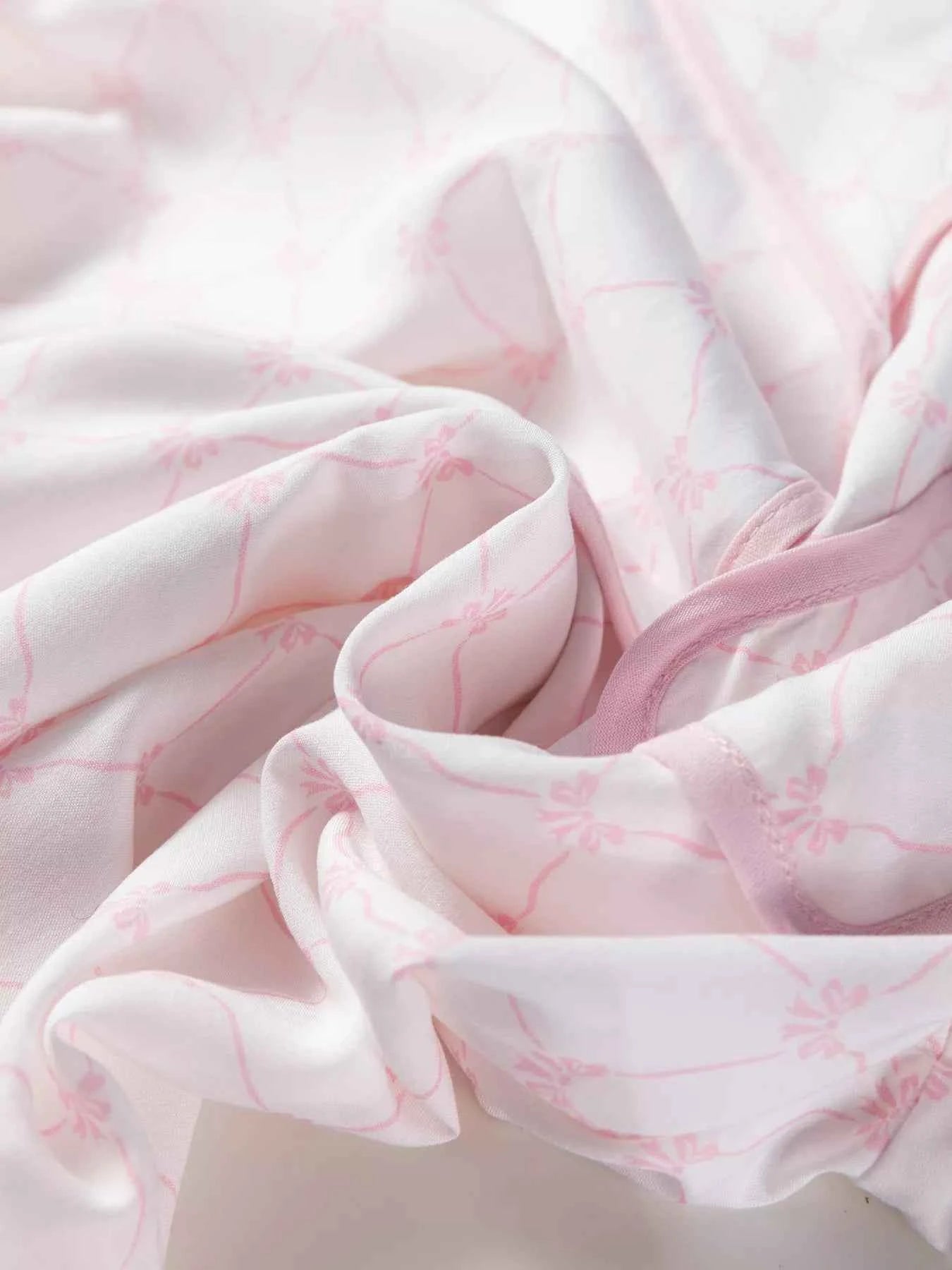 Bow Lattice Print Bow Ties 2pcs Pajama Set