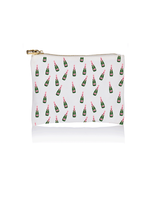 Champagne Print Zip Makeup Pouch for Stylish On-the-Go Beauty