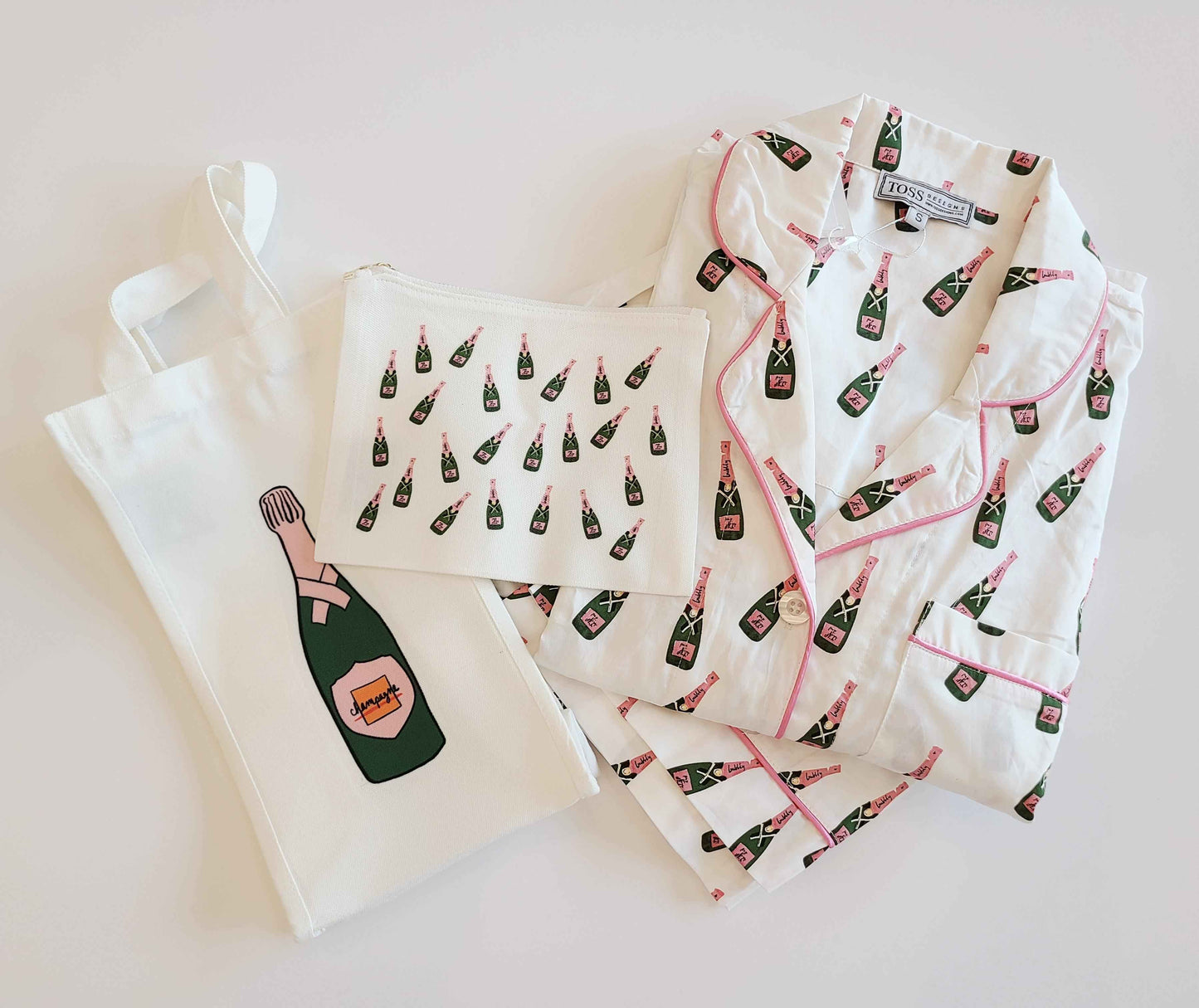 Champagne Print Zip Makeup Pouch for Stylish On-the-Go Beauty