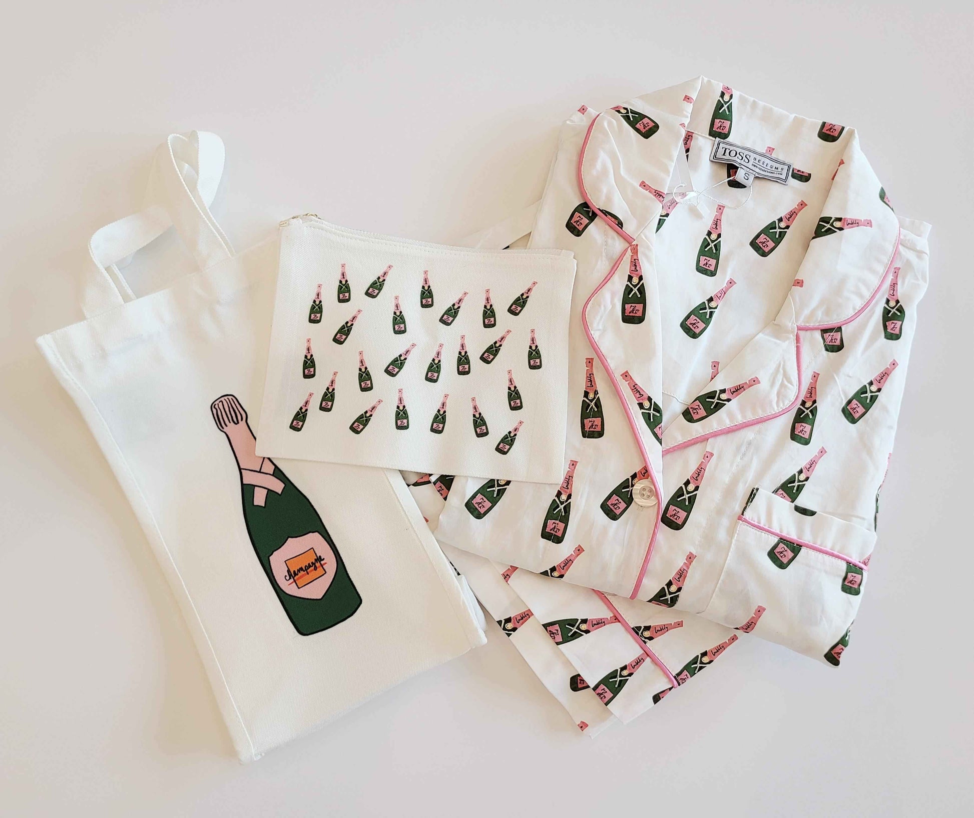 Champagne Print Zip Makeup Pouch for Stylish On-the-Go Beauty