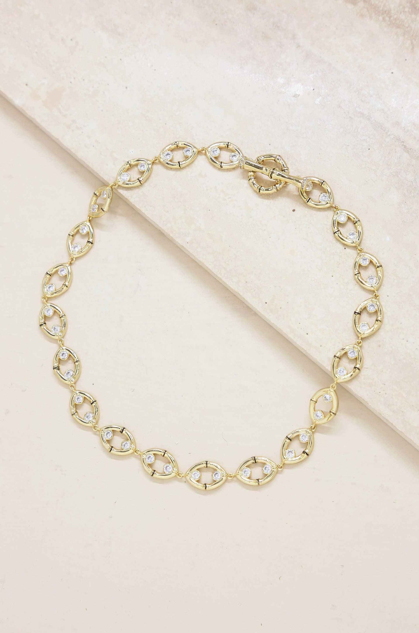 Crystal and Gold Collar Necklace with Bamboo Eyelet Design