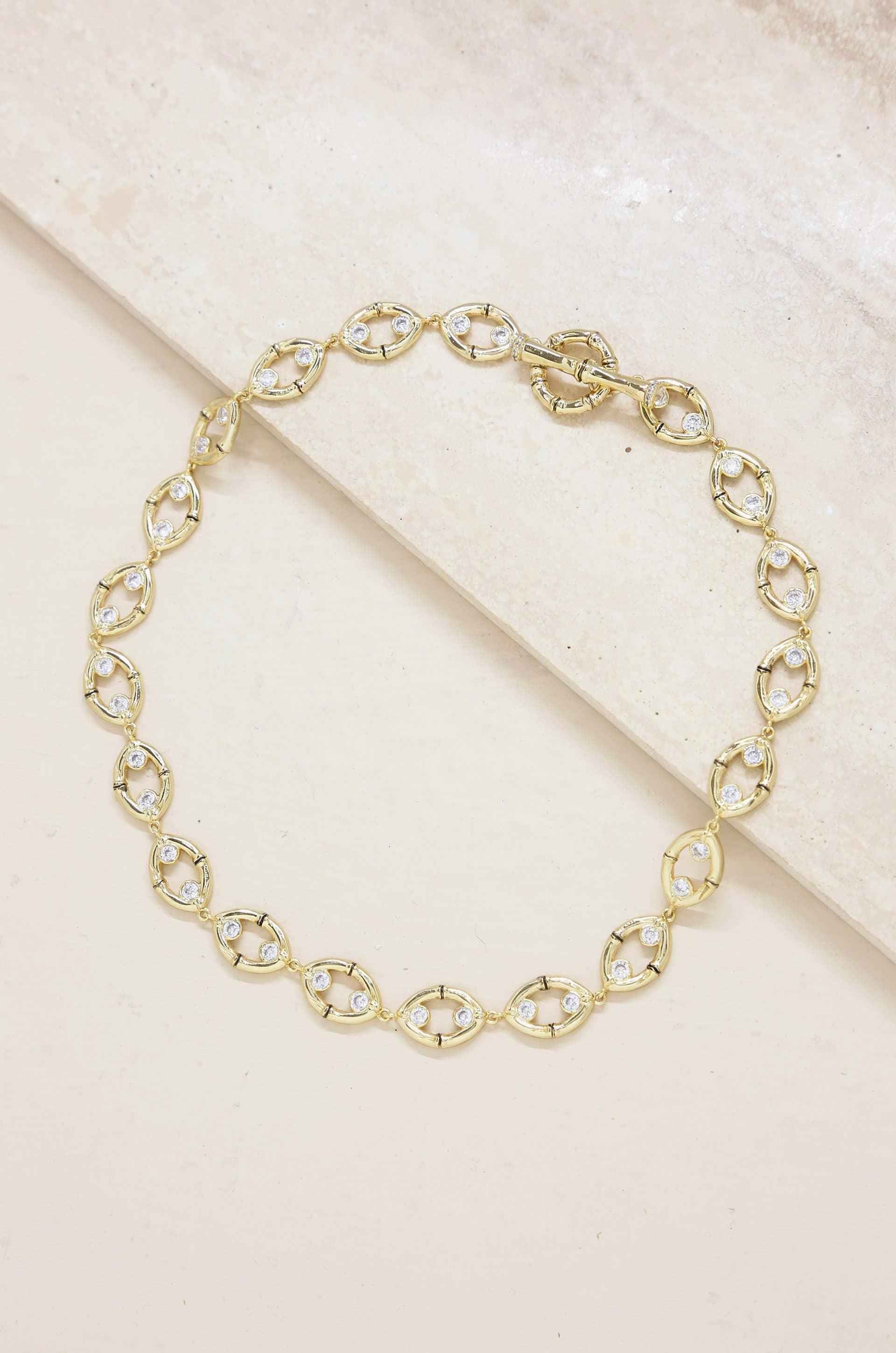 Crystal and Gold Collar Necklace with Bamboo Eyelet Design