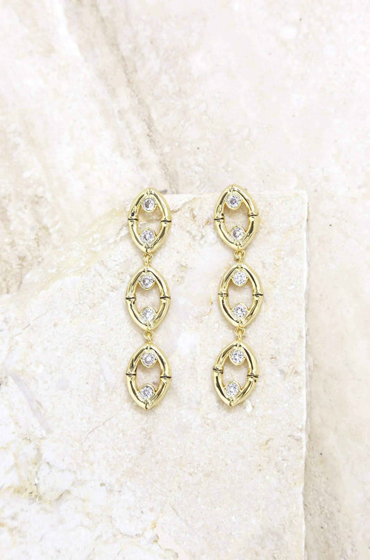 Crystal & Gold Bamboo Eyelet Drop Earrings