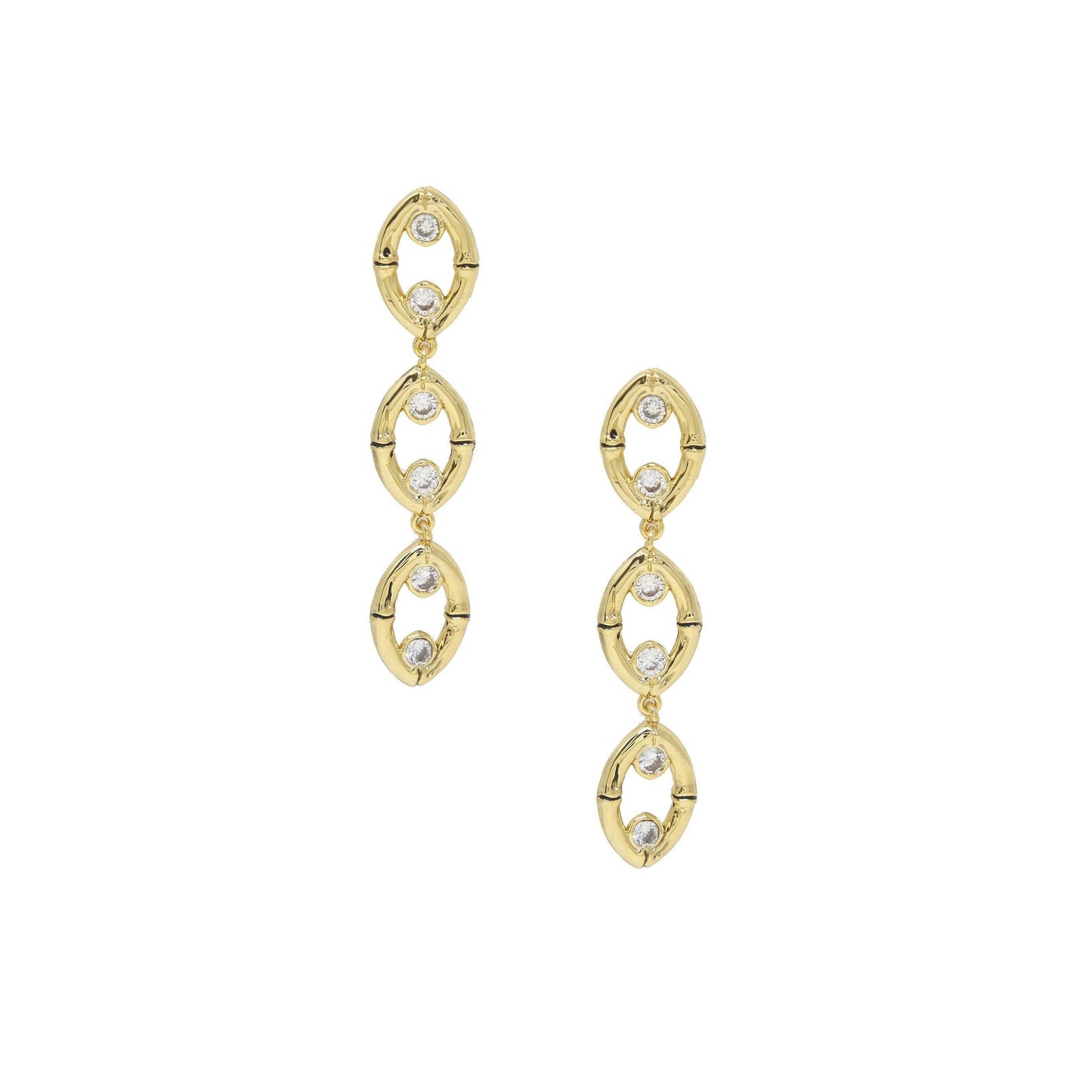 Crystal & Gold Bamboo Eyelet Drop Earrings - Sorelle Gifts