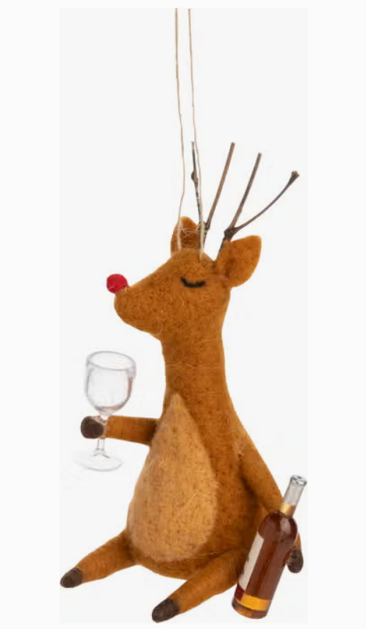 Oh Deer White Wine Felt Ornament