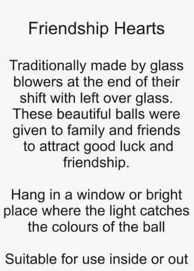 Charity Blown Glass Friendship Hearts - various colors - Sorelle Gifts