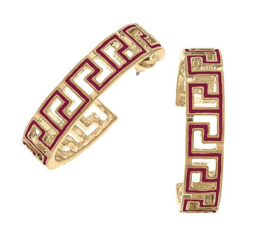 Game Day Greek Keys Enamel Hoop Earrings (multiple colors)