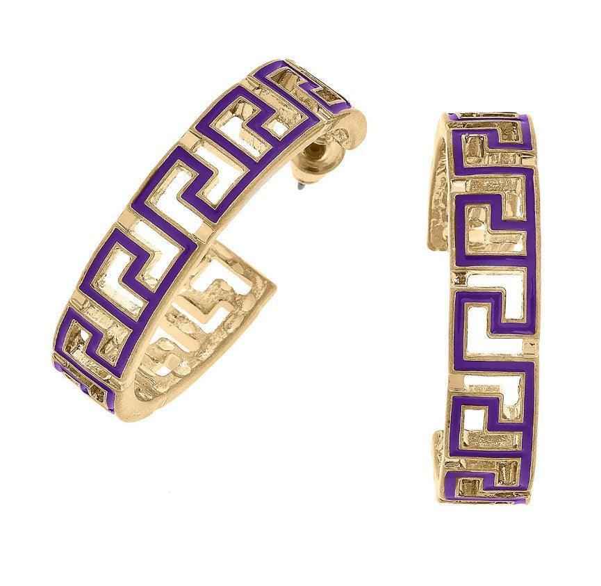Game Day Greek Keys Enamel Hoop Earrings (multiple colors)