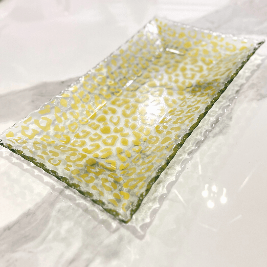 Glass Leopard Print Rectangle Serving Tray
