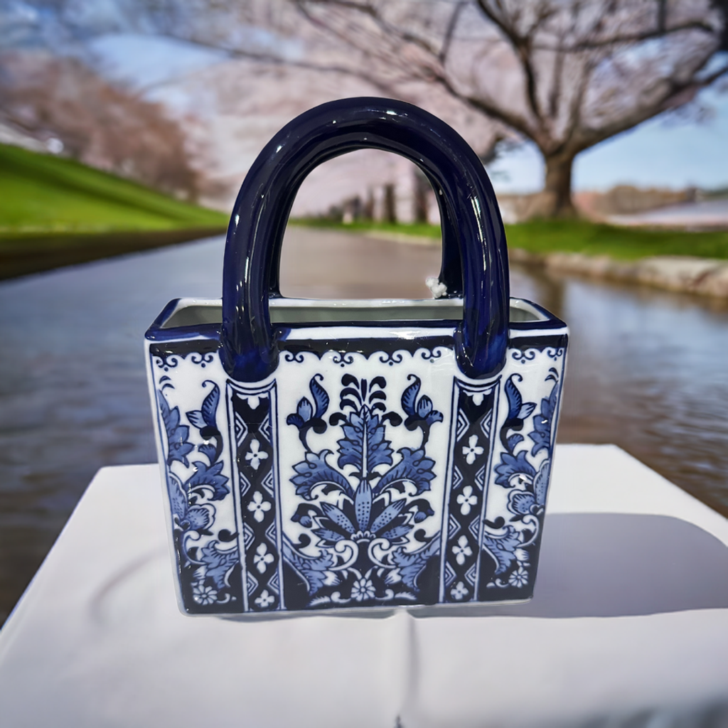 Porcelain Chinoiserie Handbag Flower Vase - Sorelle Gifts