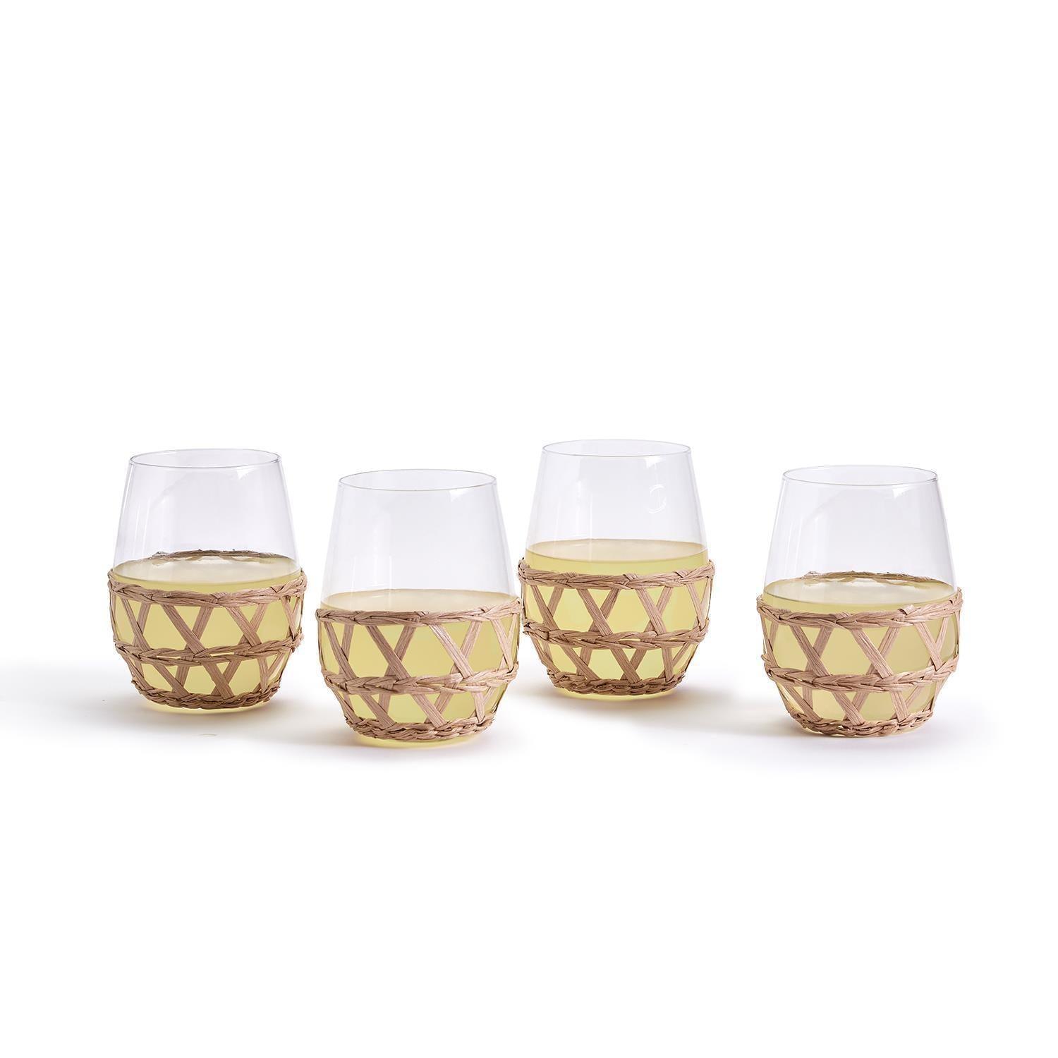 Rattan Wrapped Stemless Wine Glass White, Set of 4 – Amanda Lindroth