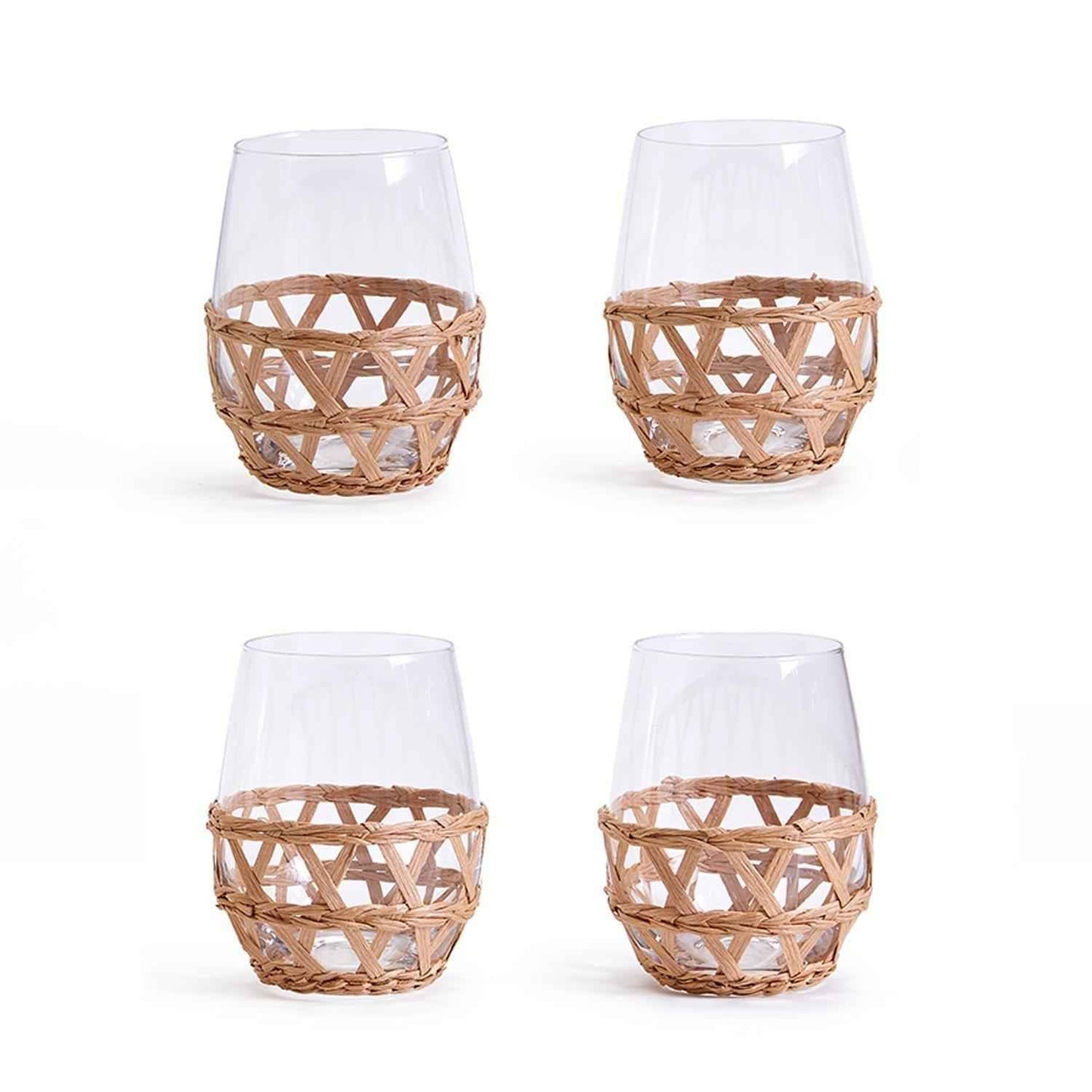 Hand-Woven Wine Glasses - Lattice Stemless - Set of 2
