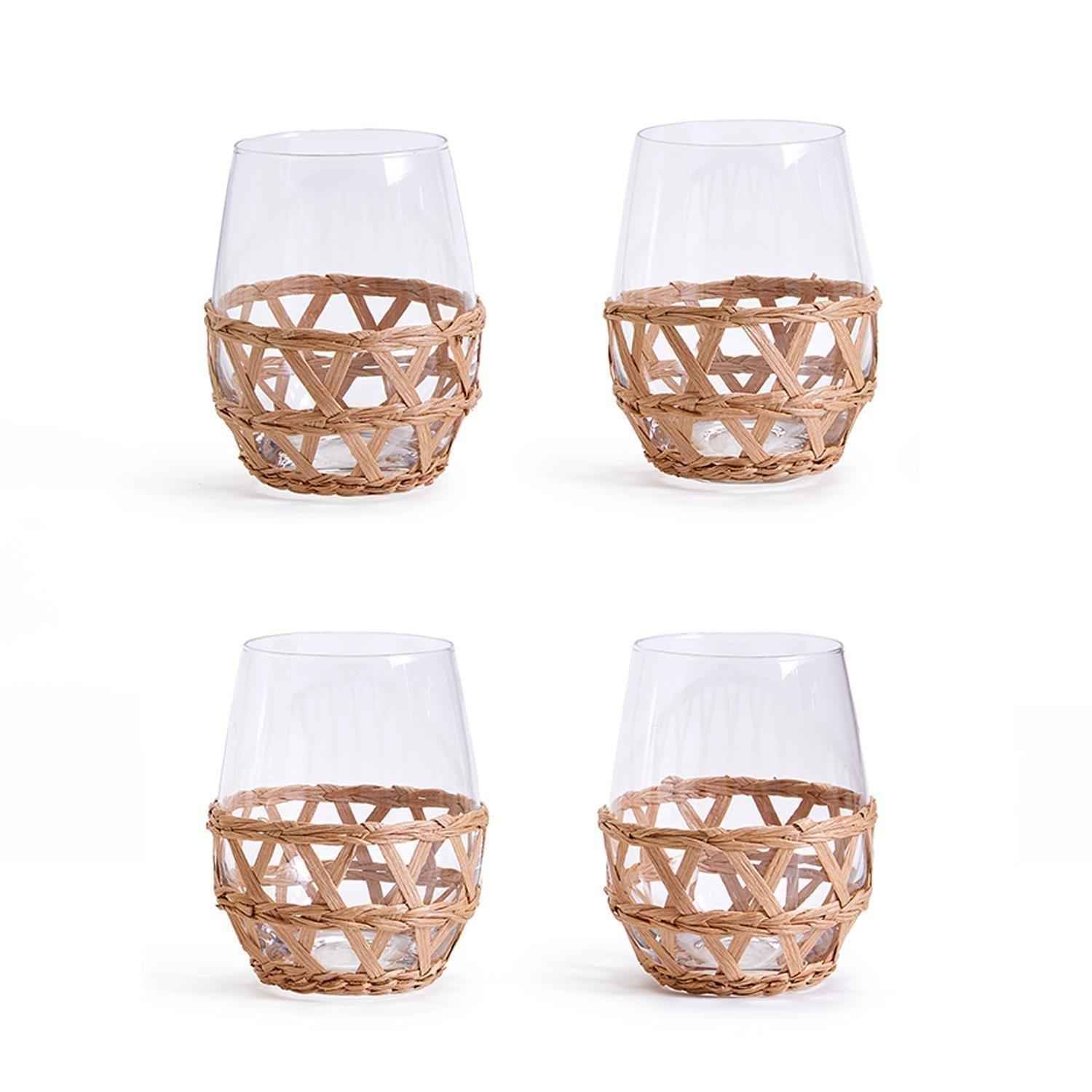 Hand-Woven Wine Glasses - Lattice Stemless - Set of 2