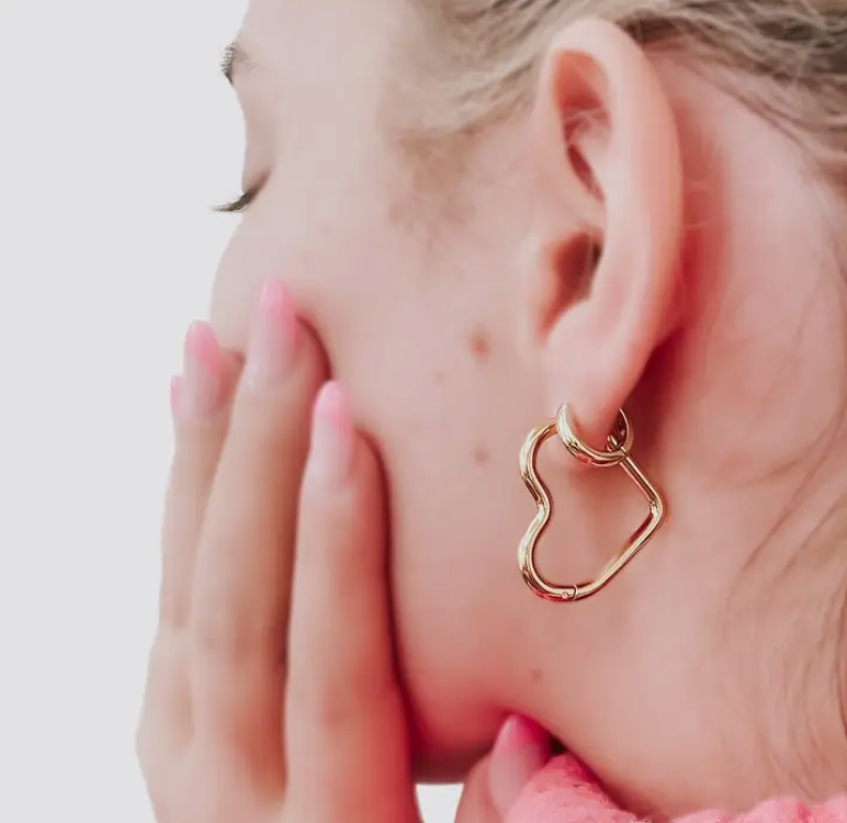 Gold Open Heart Hoop Earrings - Sorelle Gifts