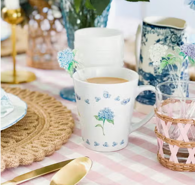 Blue Hydrangea Watercolor Latte Coffee Mug - Elegant Floral Design for Your Morning Coffee