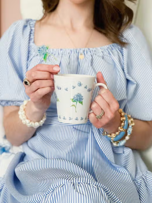 Blue Hydrangea Watercolor Latte Coffee Mug - Elegant Floral Design for Your Morning Coffee