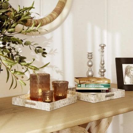 Mother of Pearl Inlay Rectangle Serving Trays - Set of Two - Sorelle Gifts