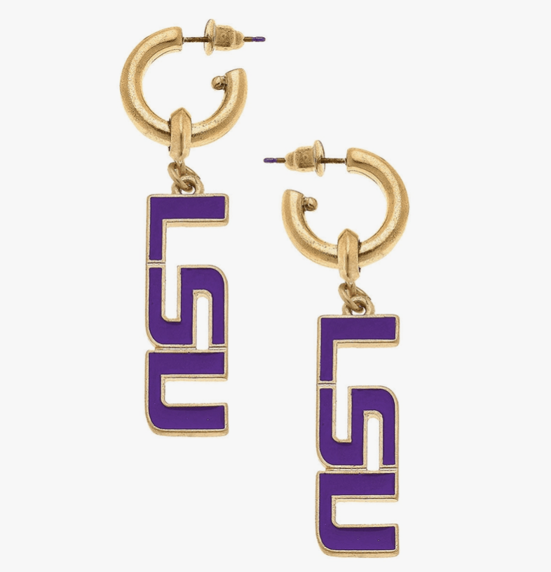 LSU Drop Hoop Earrings - Sorelle Gifts