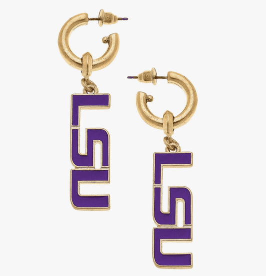 LSU Drop Hoop Earrings