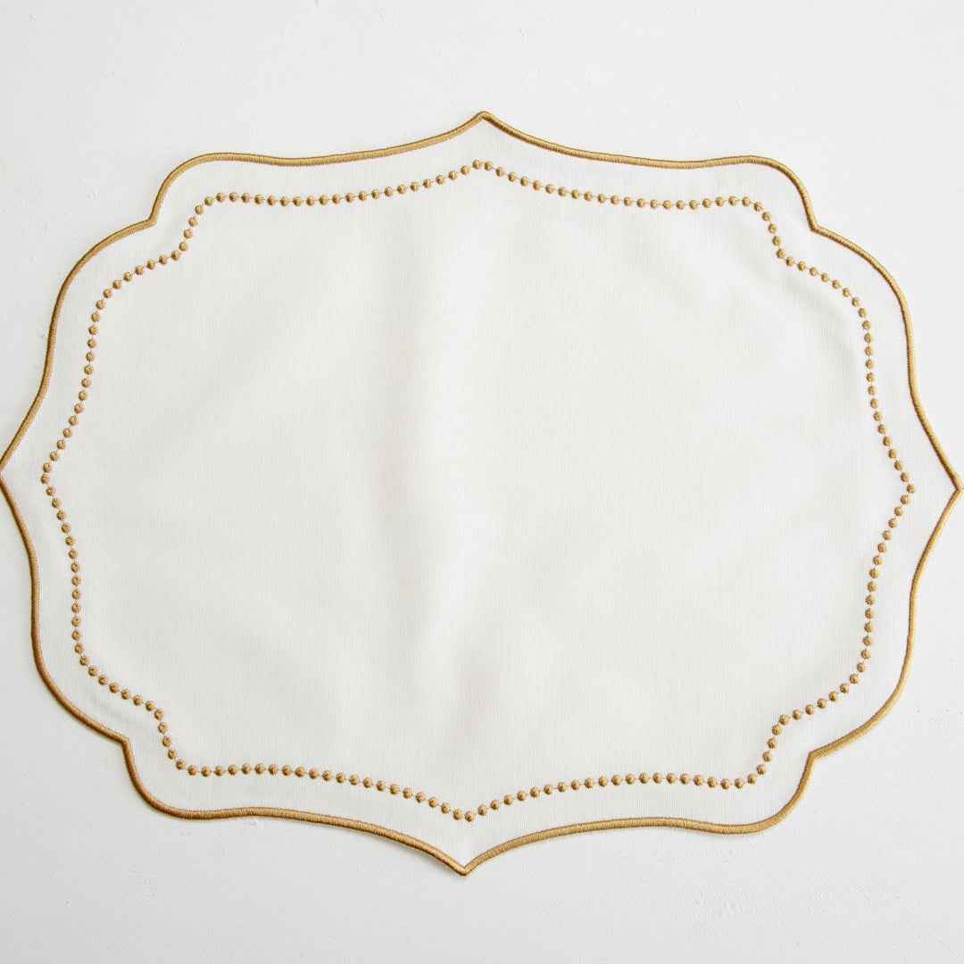 LUNA IVORY GOLD TRIM FABRIC PLACEMAT NAPKIN SET